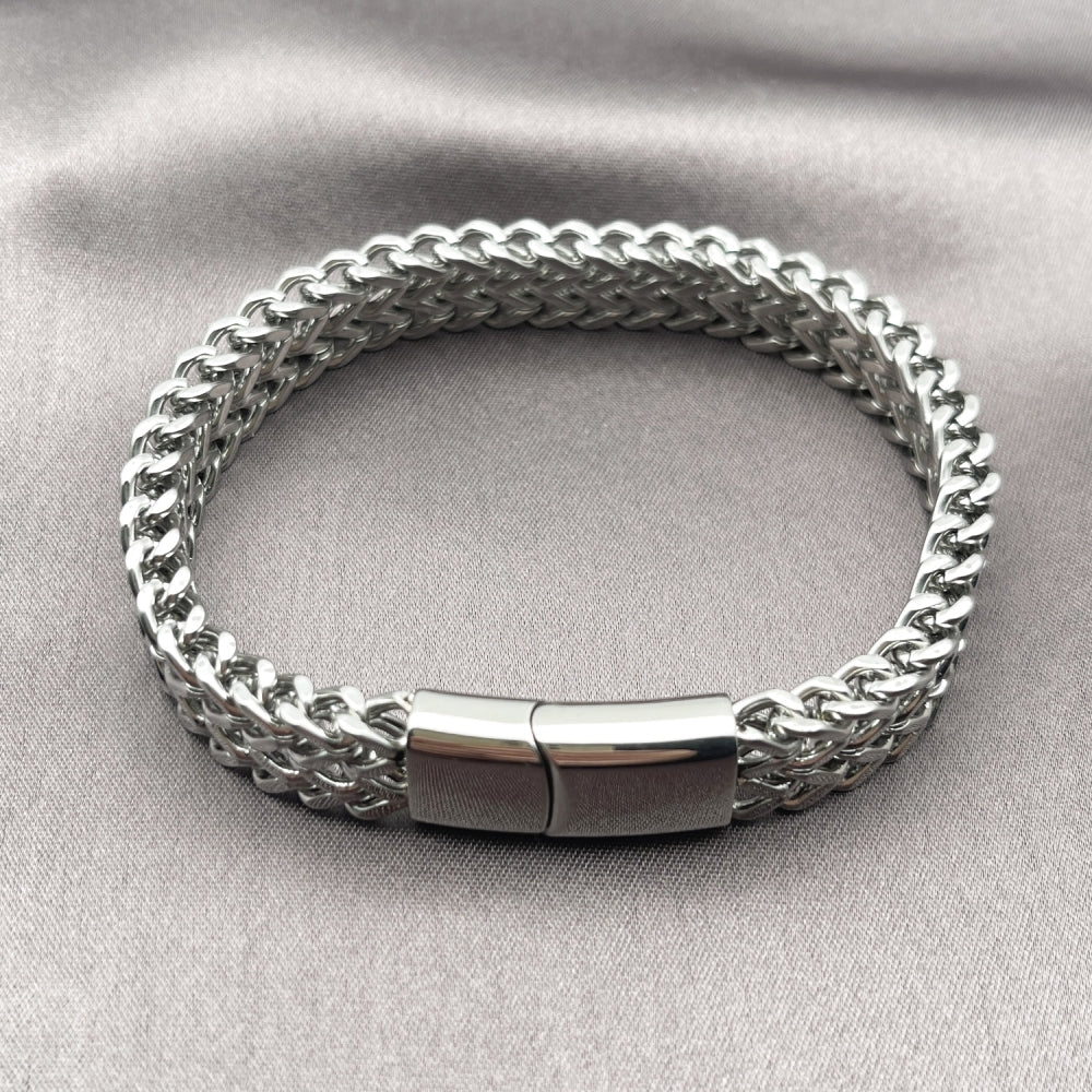 Stainless Steel Basic Bracelet, Bismark Design, Polished, Steel Finish