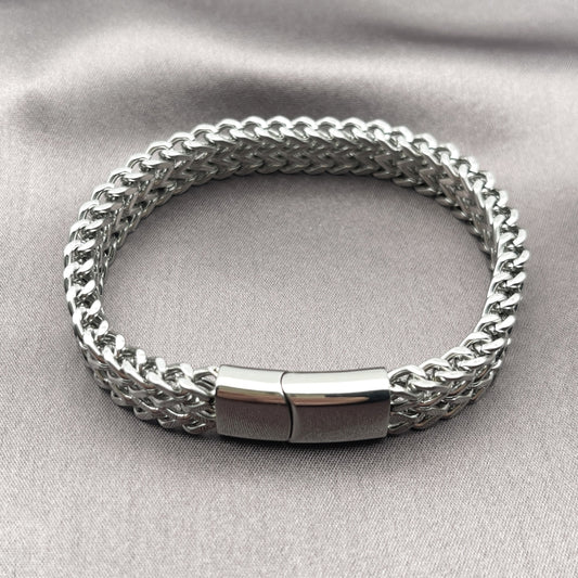 Stainless Steel Basic Bracelet, Bismark Design, Polished, Steel Finish
