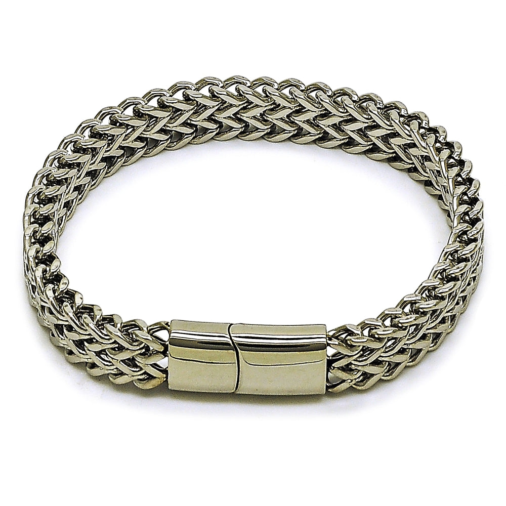 Stainless Steel Basic Bracelet, Bismark Design, Polished, Steel Finish