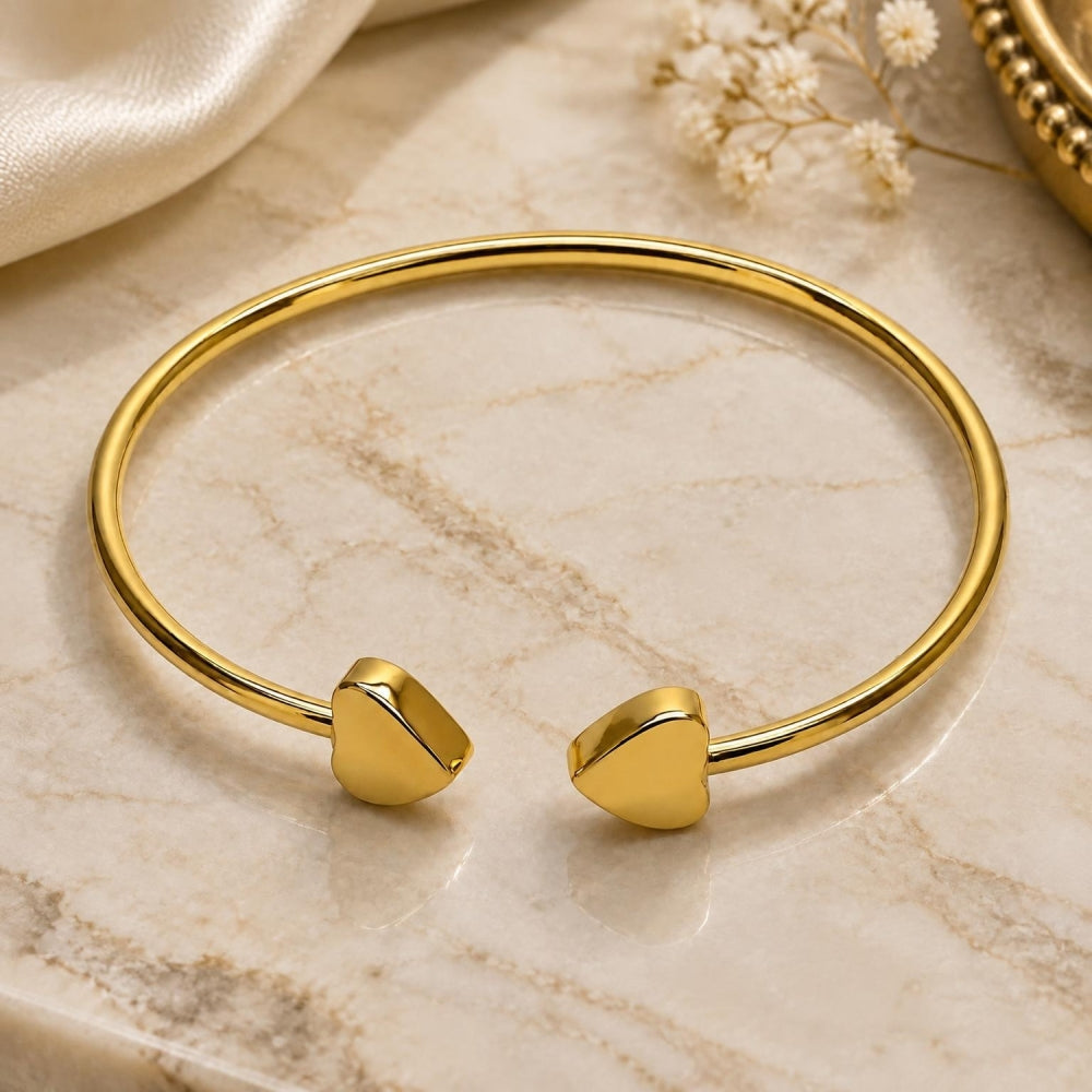 Oro Laminado Individual Bangle, Gold Filled Style Heart Design, Polished, Golden Finish