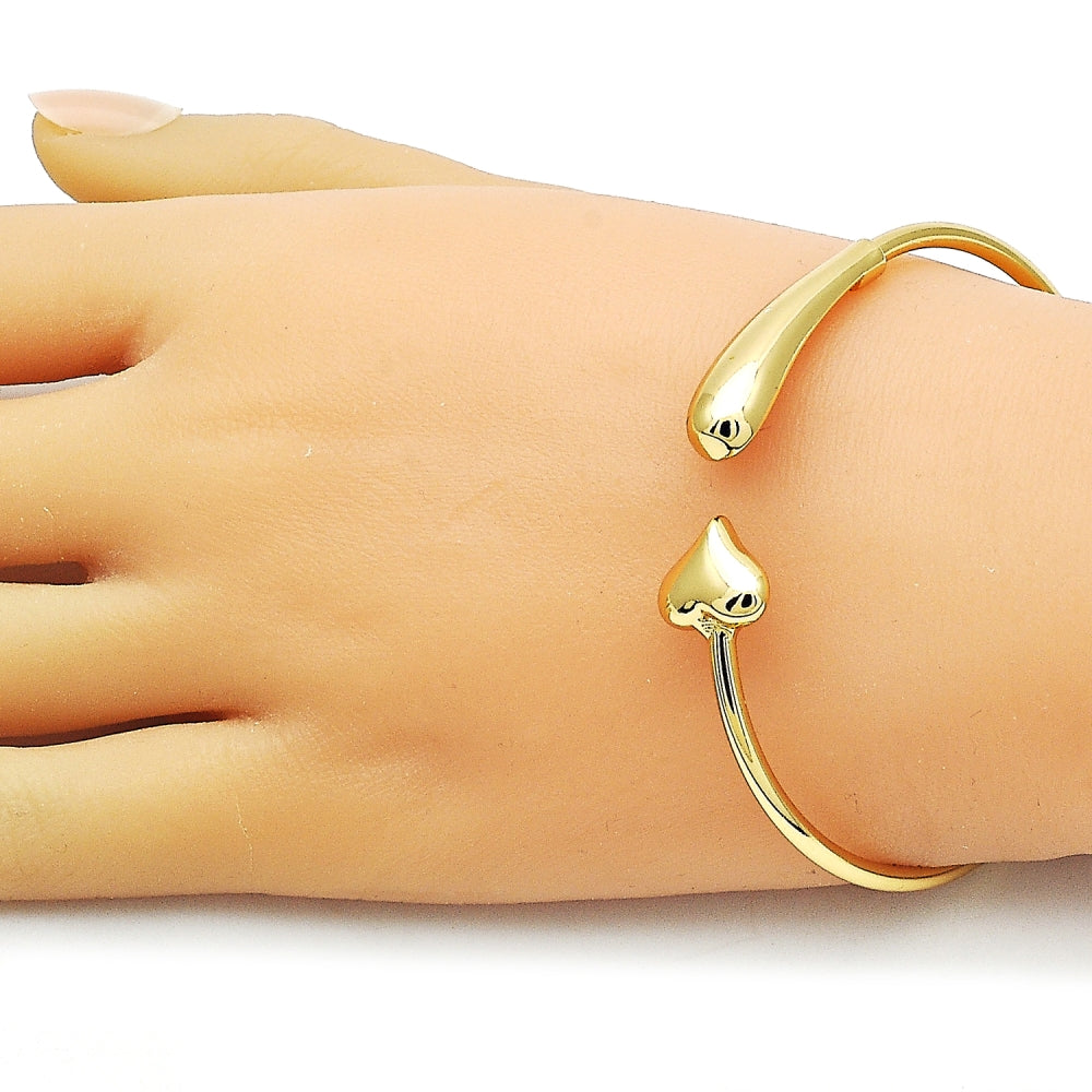 Oro Laminado Individual Bangle, Gold Filled Style Heart and Teardrop Design, Polished, Golden Finish
