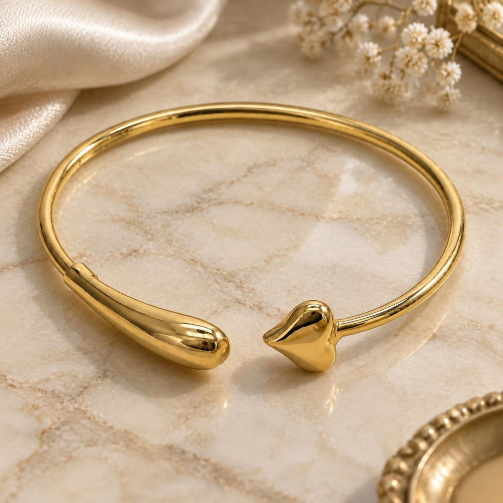 Oro Laminado Individual Bangle, Gold Filled Style Heart and Teardrop Design, Polished, Golden Finish