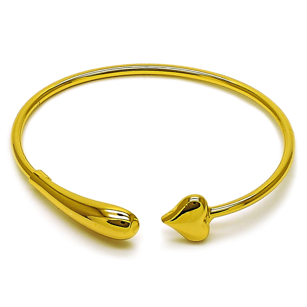 Oro Laminado Individual Bangle, Gold Filled Style Heart and Teardrop Design, Polished, Golden Finish