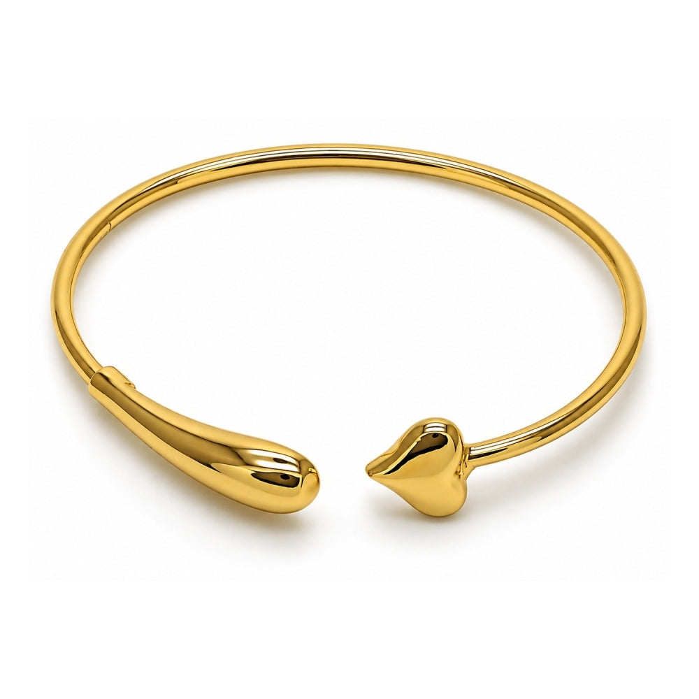 Oro Laminado Individual Bangle, Gold Filled Style Heart and Teardrop Design, Polished, Golden Finish