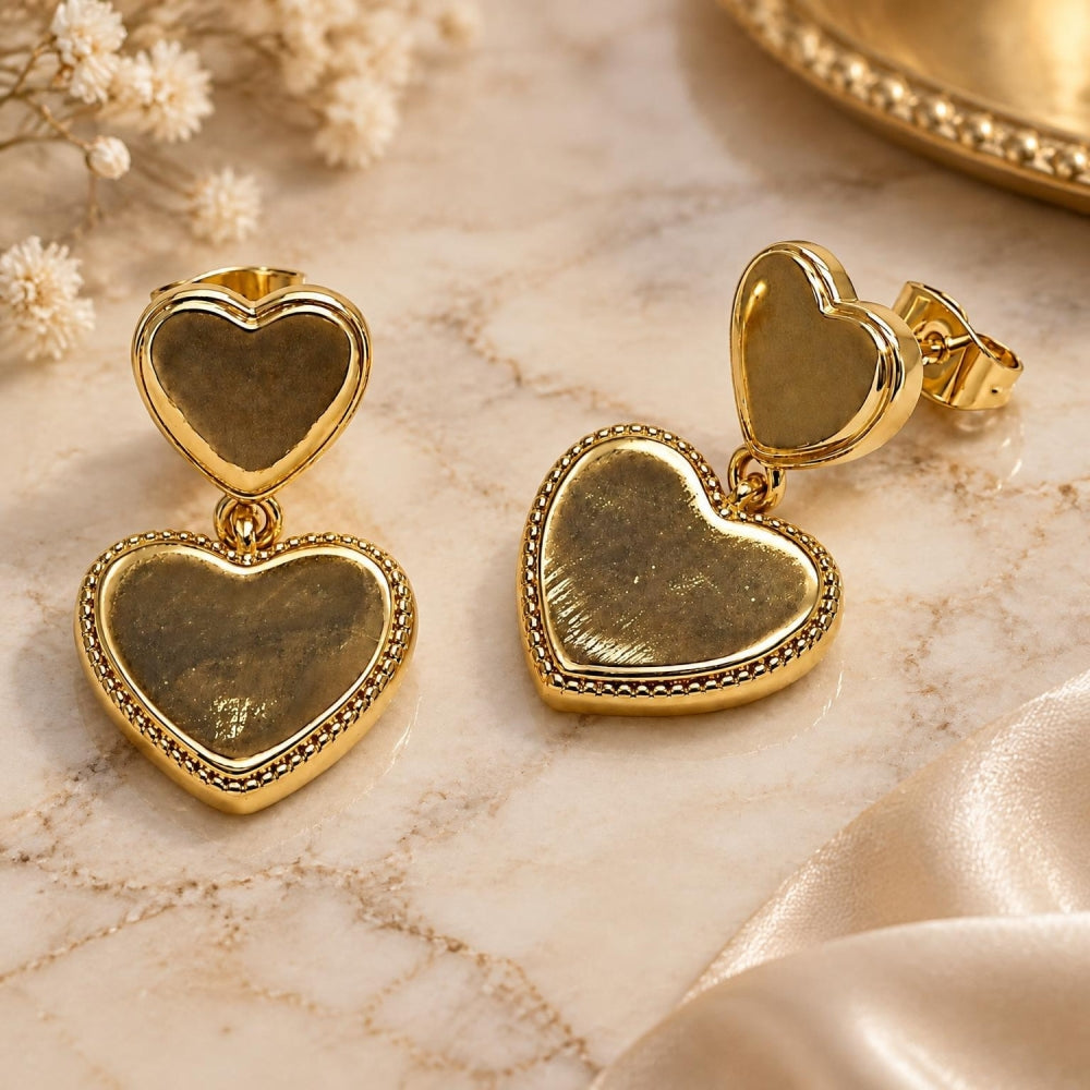 Oro Laminado Dangle Earring, Gold Filled Style Heart Design, Polished, Golden Finish