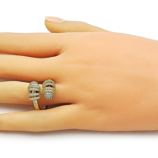 Oro Laminado Multi Stone Ring, Gold Filled Style Twist Design, with White Micro Pave, Polished, Golden Finish