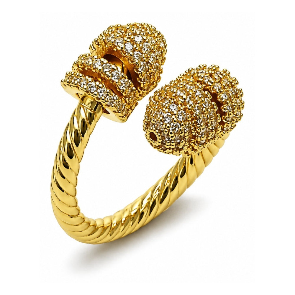 Oro Laminado Multi Stone Ring, Gold Filled Style Twist Design, with White Micro Pave, Polished, Golden Finish