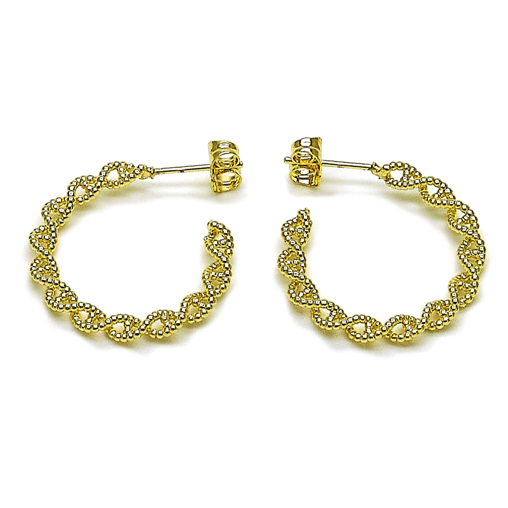 Oro Laminado Medium Hoop, Gold Filled Style Puff Mariner and Mariner Design, Diamond Cutting Finish, Golden Finish