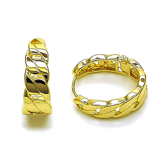 Oro Laminado Huggie Hoop, Gold Filled Style Miami Cuban Design, Polished, Golden Finish