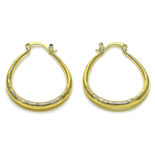 Oro Laminado Medium Hoop, Gold Filled Style Hollow Design, Diamond Cutting Finish, Golden Finish