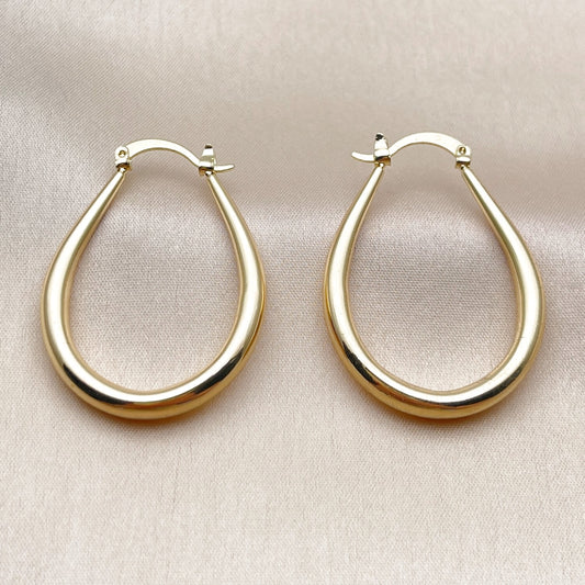 Oro Laminado Medium Hoop, Gold Filled Style Teardrop and Hollow Design, Polished, Golden Finish