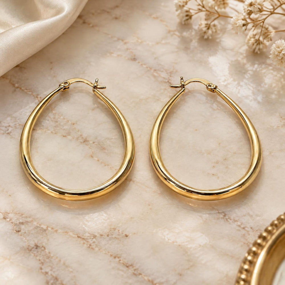 Oro Laminado Medium Hoop, Gold Filled Style Teardrop and Hollow Design, Polished, Golden Finish