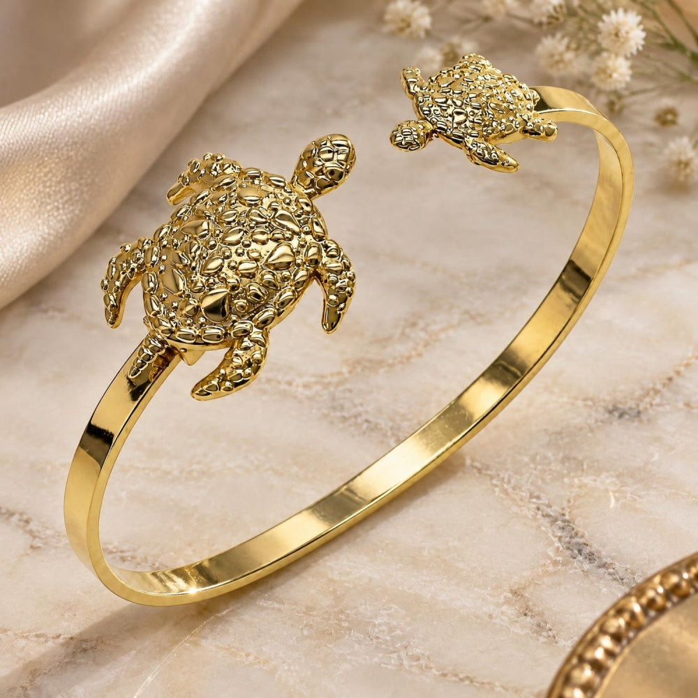 Oro Laminado Individual Bangle, Gold Filled Style Turtle Design, Polished, Golden Finish