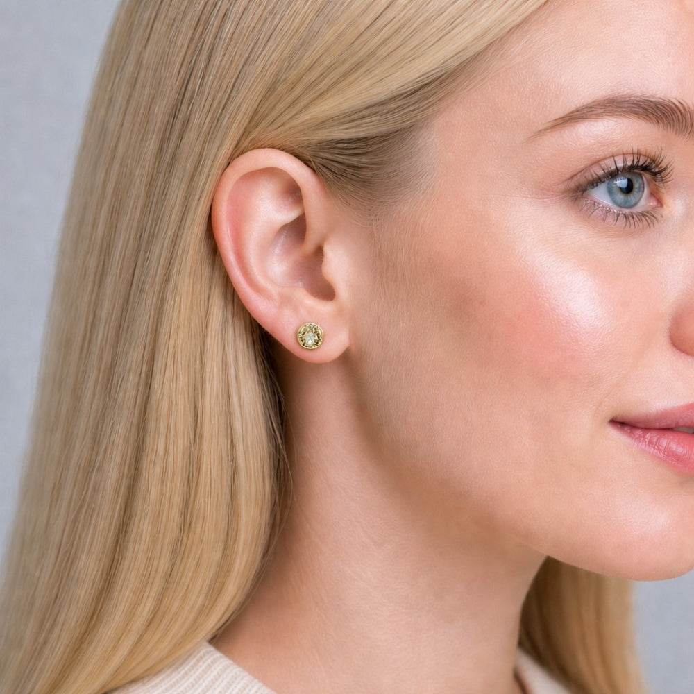 Oro Laminado Stud Earring, Gold Filled Style Cluster Design, with White Cubic Zirconia and Multicolor Micro Pave, Polished, Golden Finish