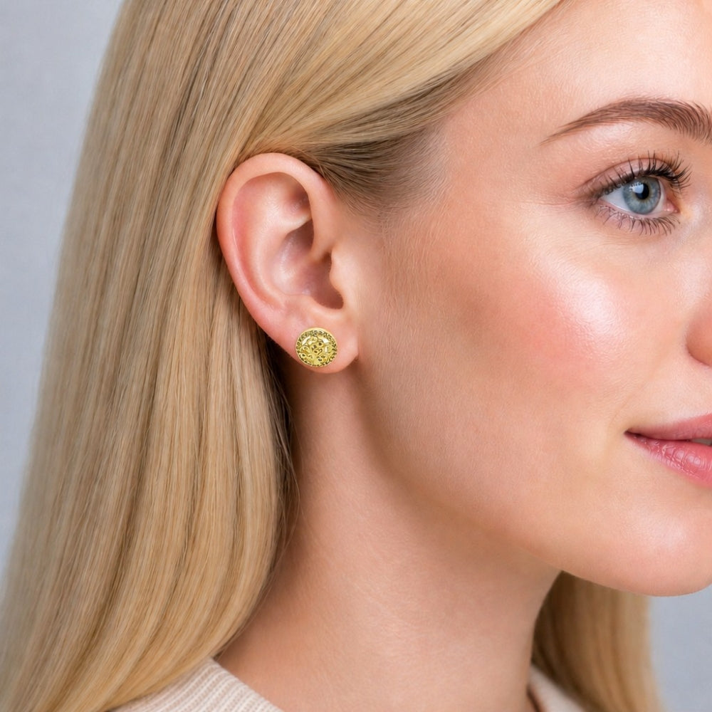 Oro Laminado Stud Earring, Gold Filled Style Tree Design, with White Cubic Zirconia and White Micro Pave, Polished, Golden Finish