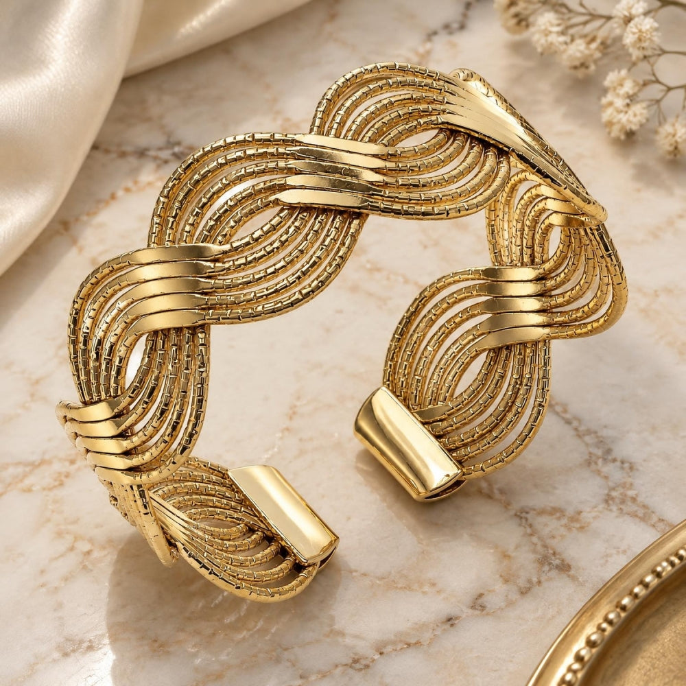 Oro Laminado Individual Bangle, Gold Filled Style Twist Design, Diamond Cutting Finish, Golden Finish