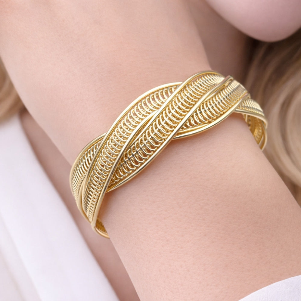Oro Laminado Individual Bangle, Gold Filled Style Twist Design, Polished, Golden Finish