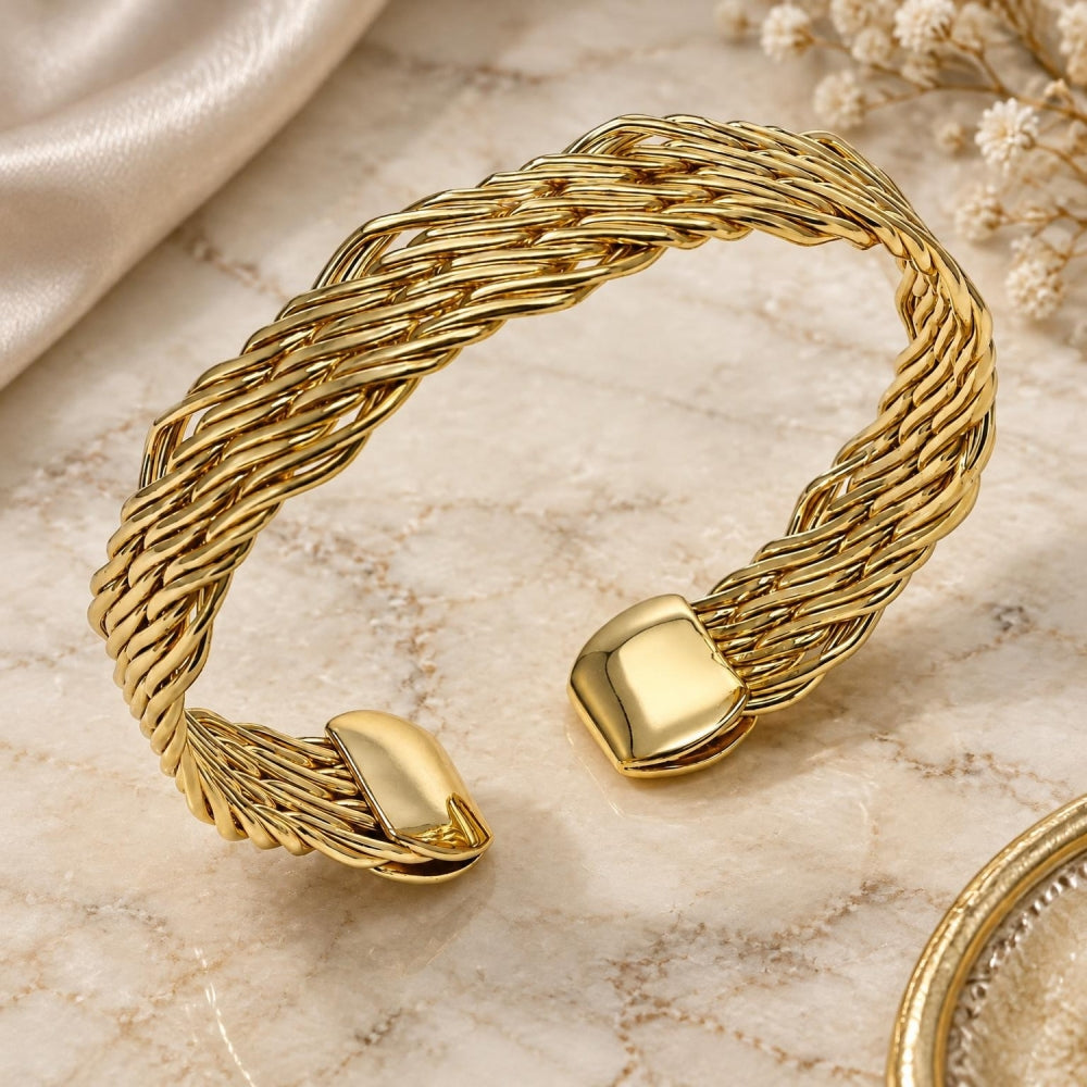 Oro Laminado Individual Bangle, Gold Filled Style Twist Design, Polished, Golden Finish