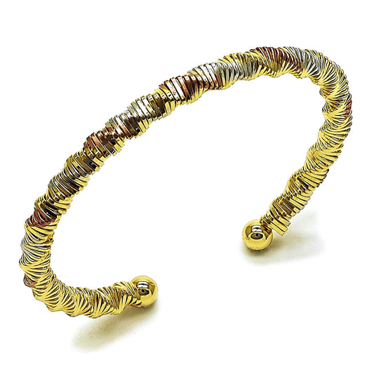 Oro Laminado Individual Bangle, Gold Filled Style Hollow Design, Diamond Cutting Finish, Tricolor