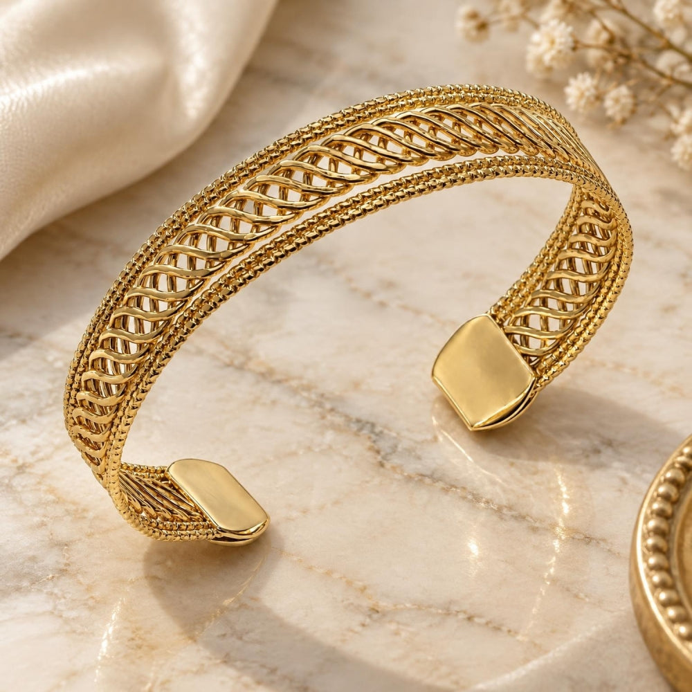 Oro Laminado Individual Bangle, Gold Filled Style Twist Design, Polished, Golden Finish