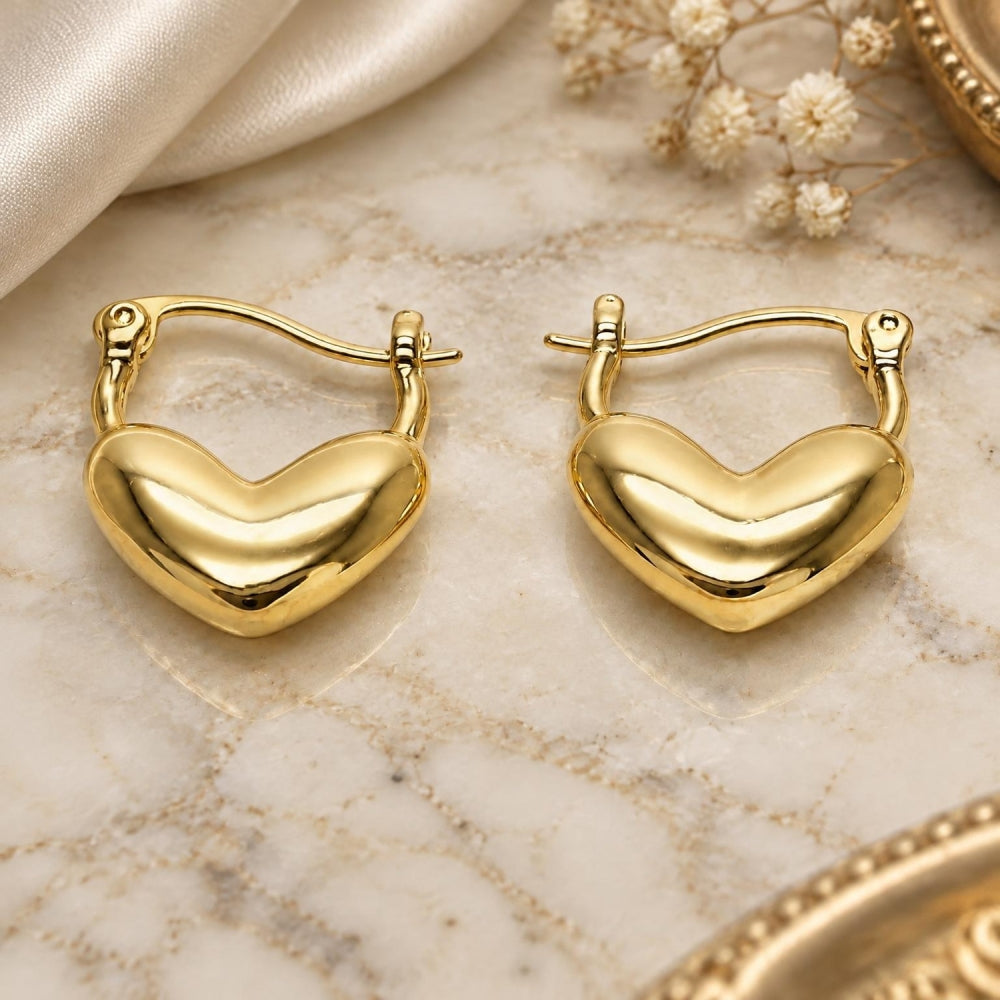 Oro Laminado Small Hoop, Gold Filled Style Heart Design, Polished, Golden Finish