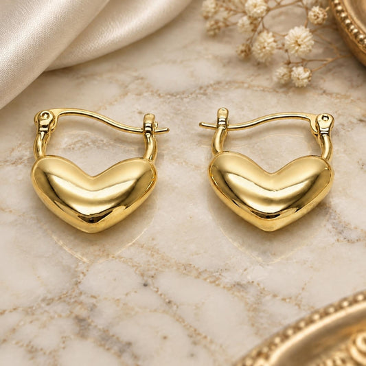 Oro Laminado Small Hoop, Gold Filled Style Heart Design, Polished, Golden Finish