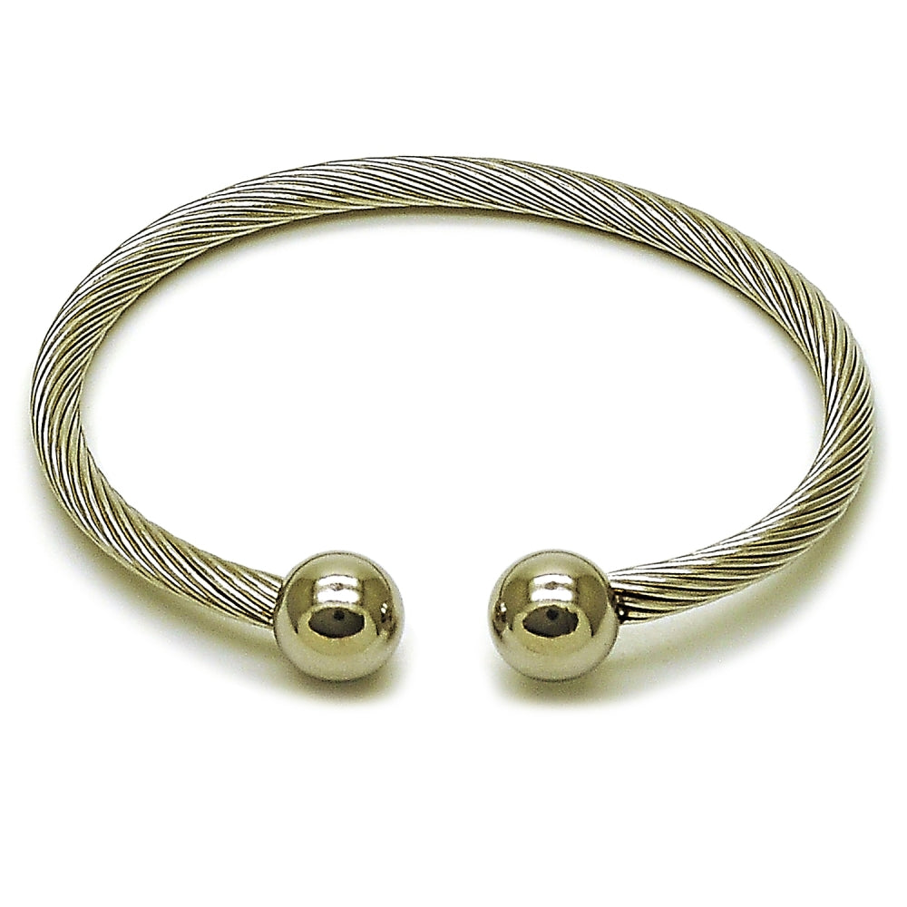 Stainless Steel Individual Bangle, Twist and Ball Design, Polished, Steel Finish