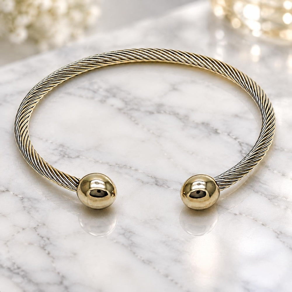 Stainless Steel Individual Bangle, Ball and Twist Design, Polished, Steel Finish