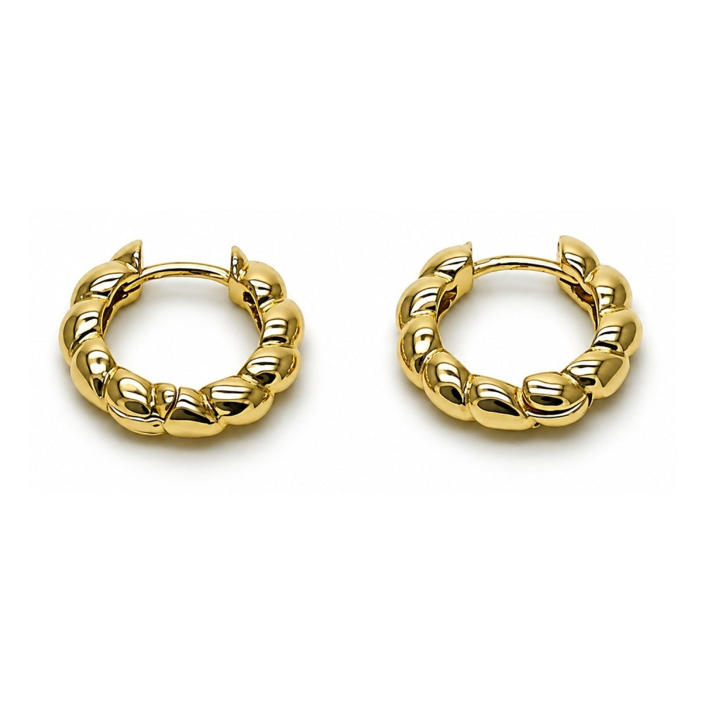 Oro Laminado Huggie Hoop, Gold Filled Style Twist Design, Polished, Golden Finish