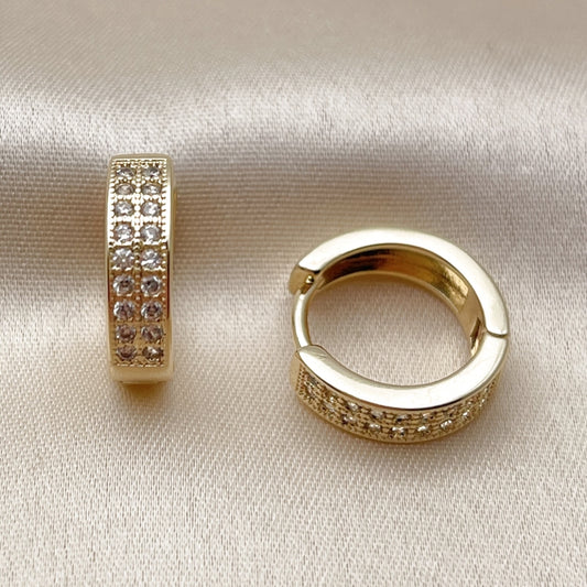 Oro Laminado Huggie Hoop, Gold Filled Style with White Micro Pave, Polished, Golden Finish