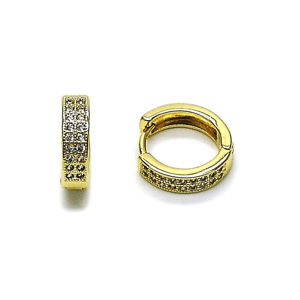 Oro Laminado Huggie Hoop, Gold Filled Style with White Micro Pave, Polished, Golden Finish