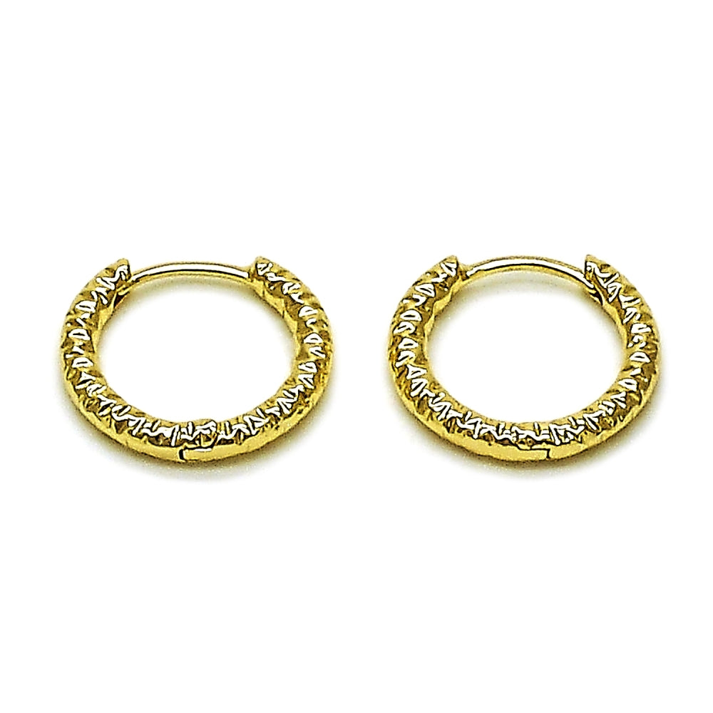 Oro Laminado Huggie Hoop, Gold Filled Style Diamond Cutting Finish, Golden Finish