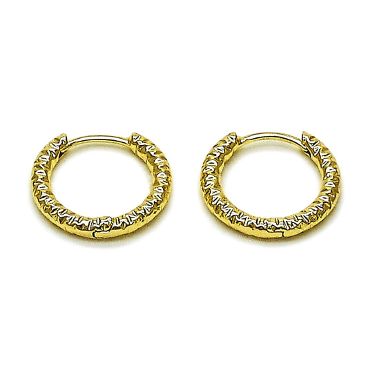 Oro Laminado Huggie Hoop, Gold Filled Style Diamond Cutting Finish, Golden Finish