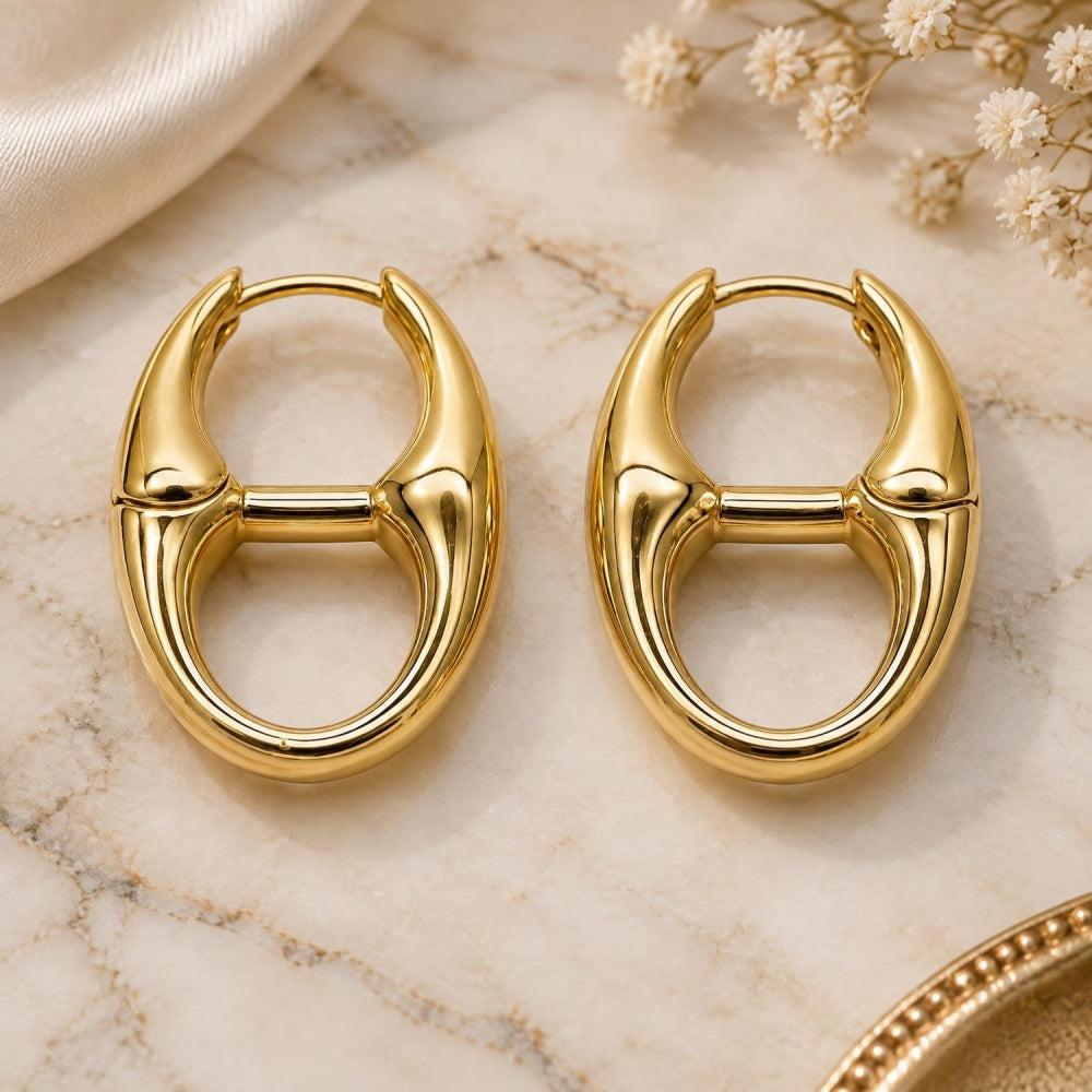 Oro Laminado Huggie Hoop, Gold Filled Style Puff Mariner Design, Polished, Golden Finish