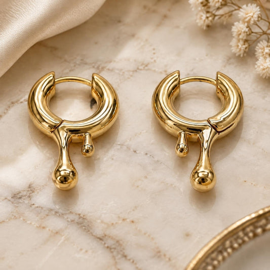 Oro Laminado Huggie Hoop, Gold Filled Style Teardrop Design, Polished, Golden Finish