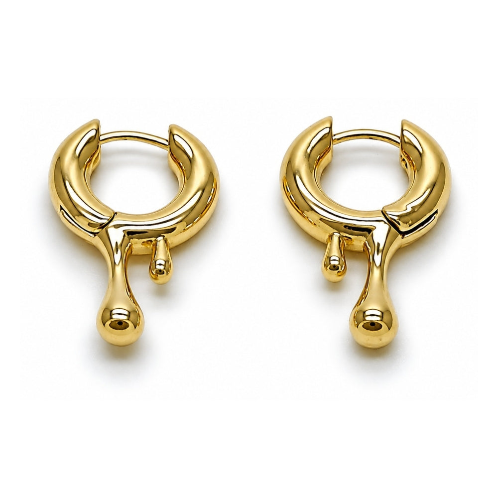 Oro Laminado Huggie Hoop, Gold Filled Style Teardrop Design, Polished, Golden Finish
