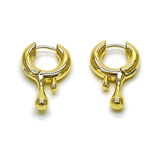 Oro Laminado Huggie Hoop, Gold Filled Style Teardrop Design, Polished, Golden Finish