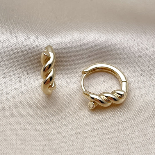 Oro Laminado Huggie Hoop, Gold Filled Style Twist Design, Polished, Golden Finish