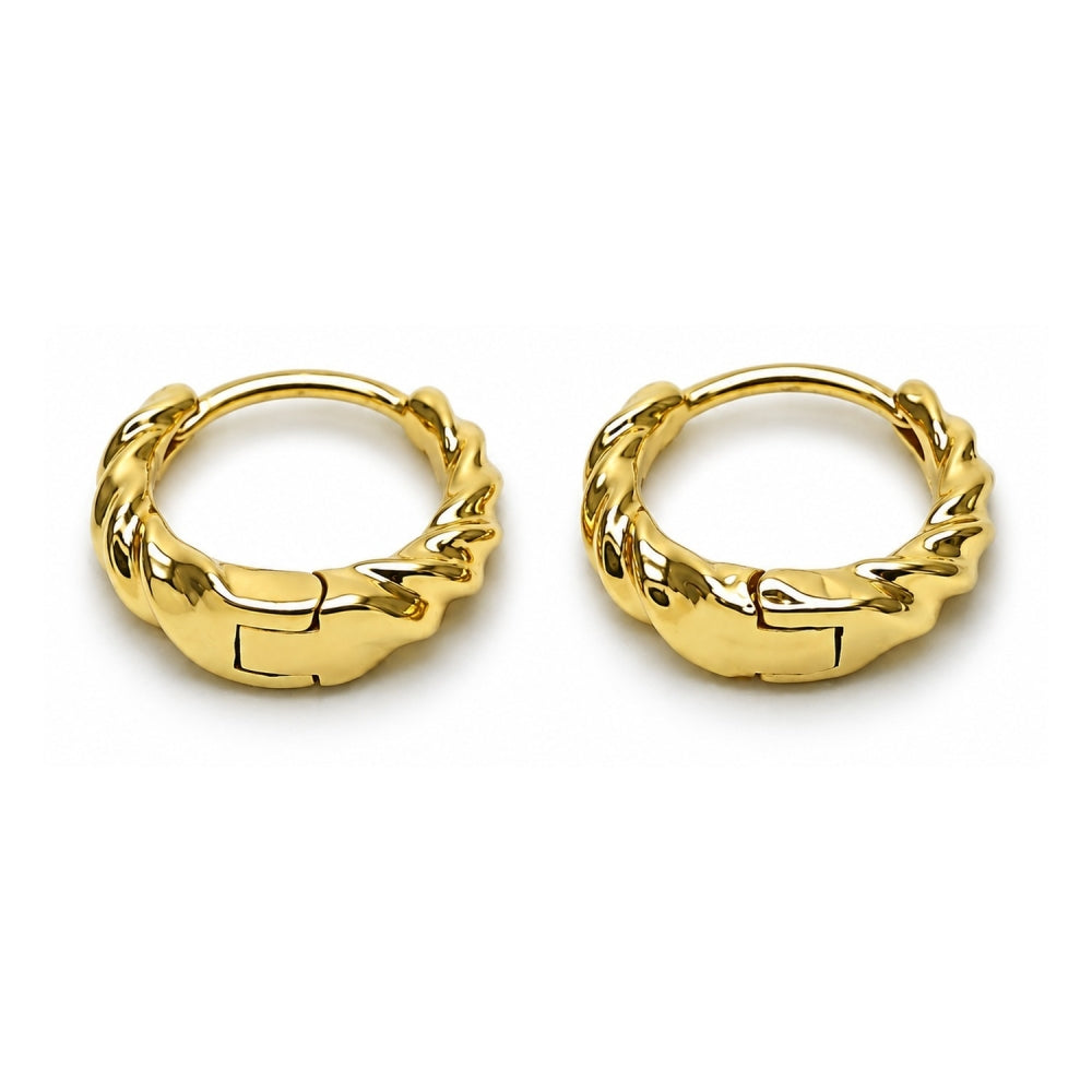 Oro Laminado Huggie Hoop, Gold Filled Style Twist Design, Polished, Golden Finish