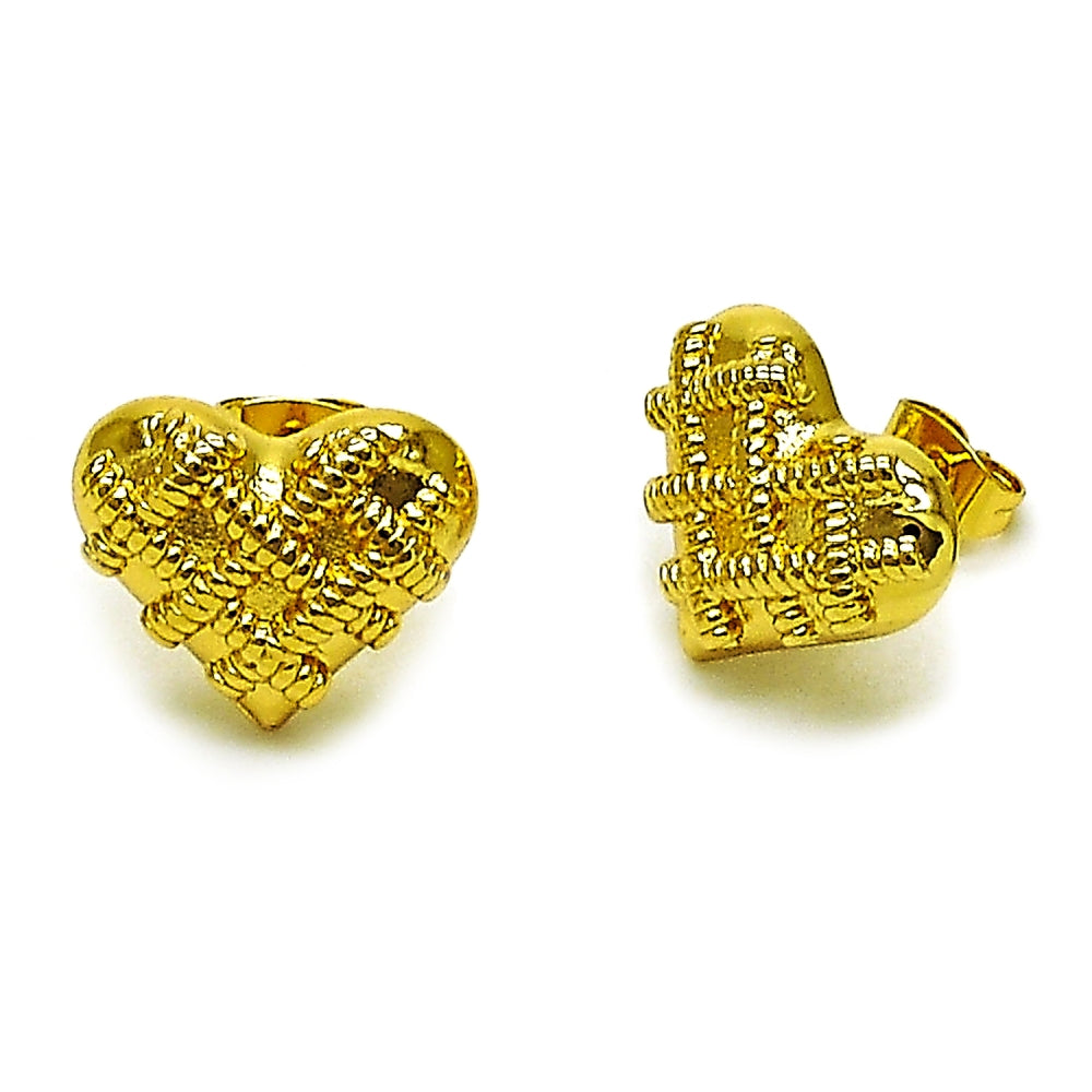 Oro Laminado Stud Earring, Gold Filled Style Heart Design, Polished, Golden Finish