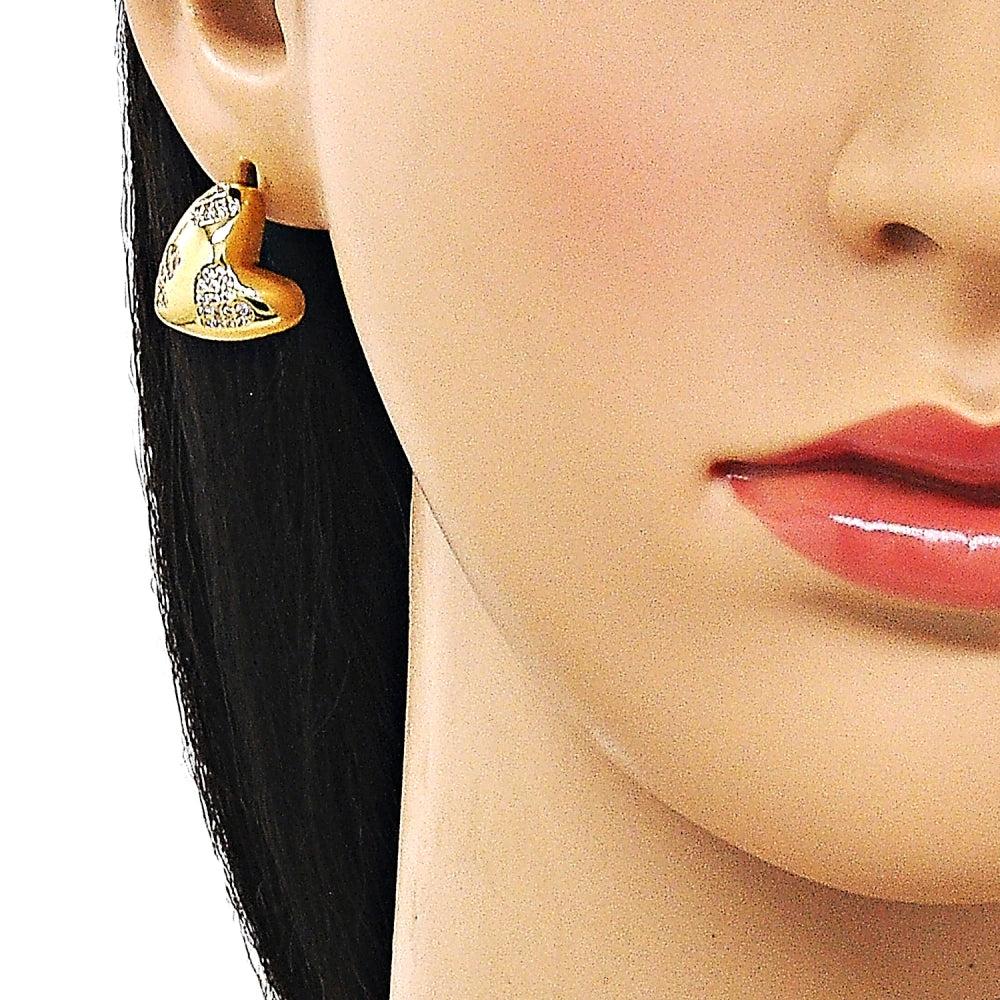 Oro Laminado Stud Earring, Gold Filled Style Heart Design, with White Cubic Zirconia, Polished, Golden Finish