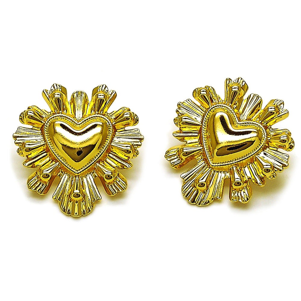 Oro Laminado Stud Earring, Gold Filled Style Heart and Teardrop Design, Polished, Golden Finish