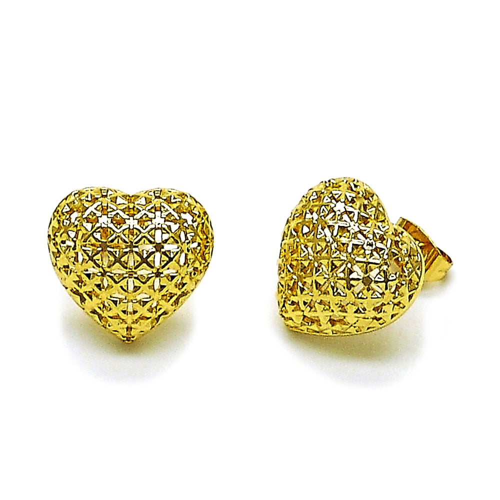 Oro Laminado Stud Earring, Gold Filled Style Heart Design, Polished, Golden Finish