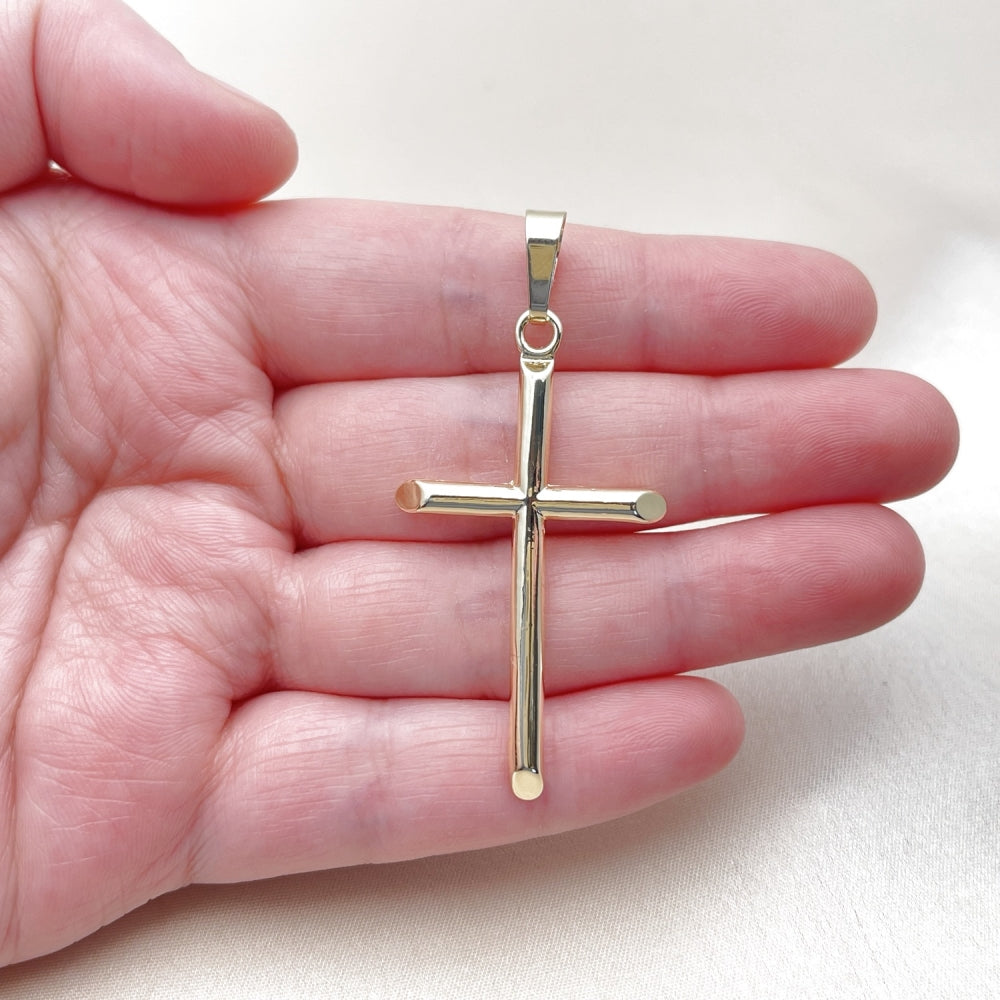 Oro Laminado Religious Pendant, Gold Filled Style Cross Design, Polished, Golden Finish