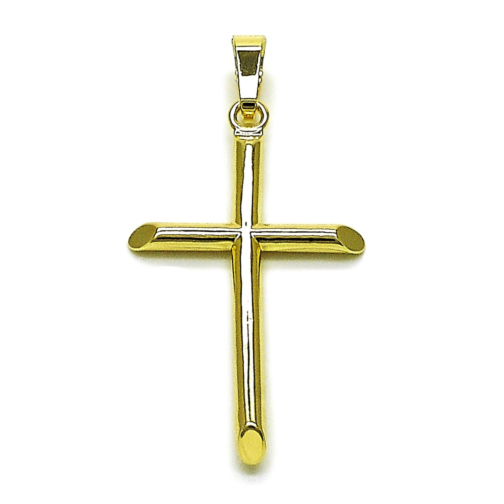 Oro Laminado Religious Pendant, Gold Filled Style Cross Design, Polished, Golden Finish