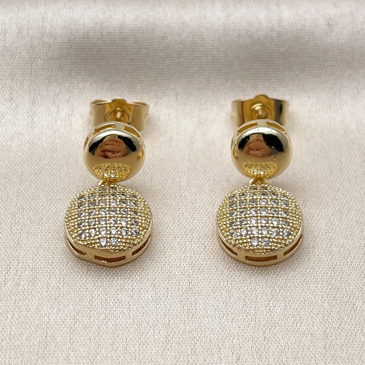 Oro Laminado Dangle Earring, Gold Filled Style with White Cubic Zirconia, Polished, Golden Finish