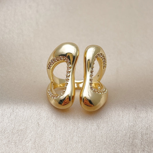 Oro Laminado Multi Stone Ring, Gold Filled Style with White Micro Pave, Polished, Golden Finish