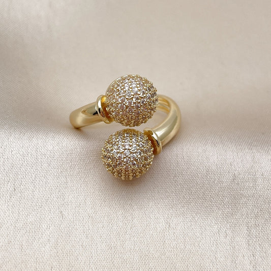 Oro Laminado Multi Stone Ring, Gold Filled Style Ball Design, with White Cubic Zirconia, Polished, Golden Finish