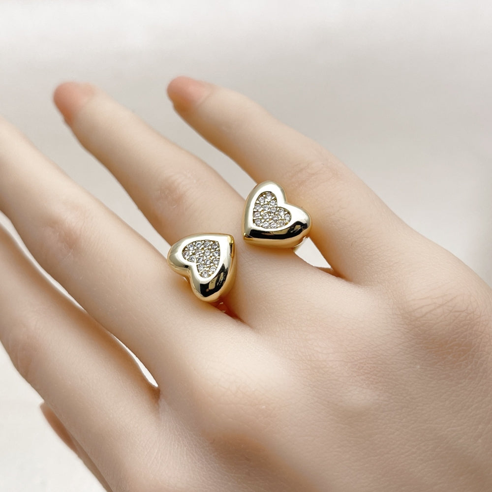 Oro Laminado Multi Stone Ring, Gold Filled Style Heart Design, with White Cubic Zirconia, Polished, Golden Finish