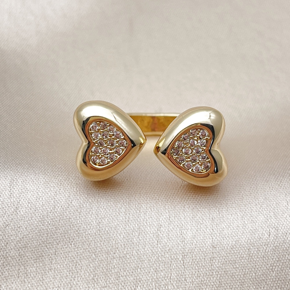 Oro Laminado Multi Stone Ring, Gold Filled Style Heart Design, with White Cubic Zirconia, Polished, Golden Finish